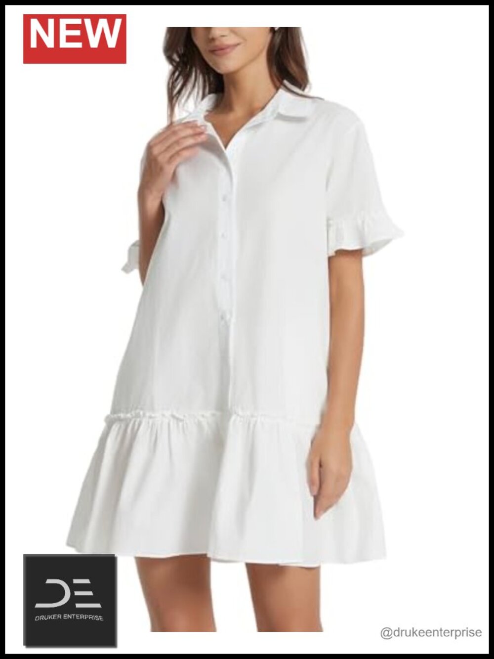 Women's Summer Shirt Dress Drop Waist Ruffle Mini with Pockets